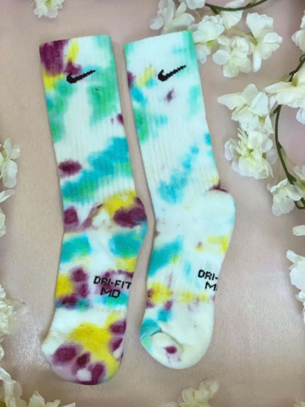 Frangipani Tie Dye Crew Socks Youth Medium